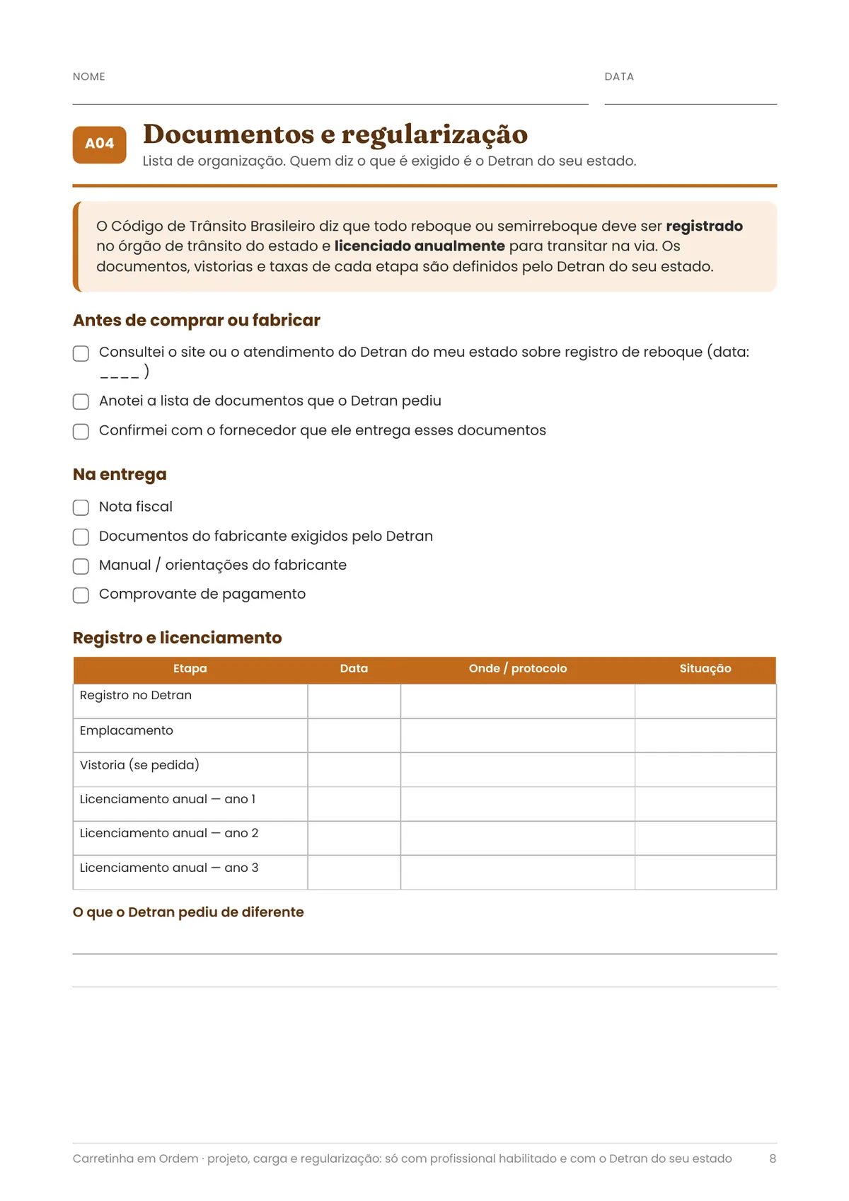 Página real do PDF Carretinha em Ordem: documentos e regularização